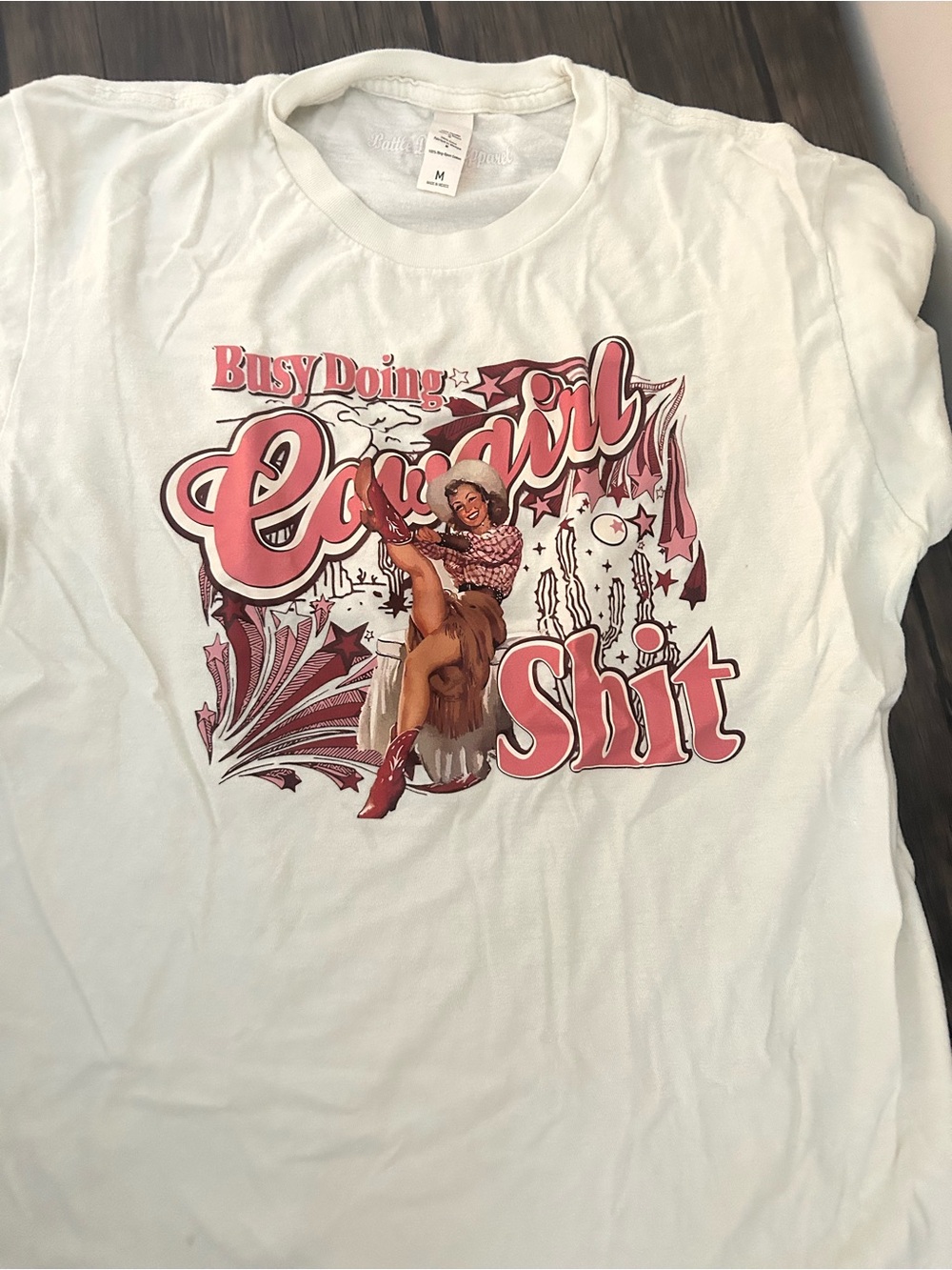 Graphic Cowgirl Tee - Pink & White